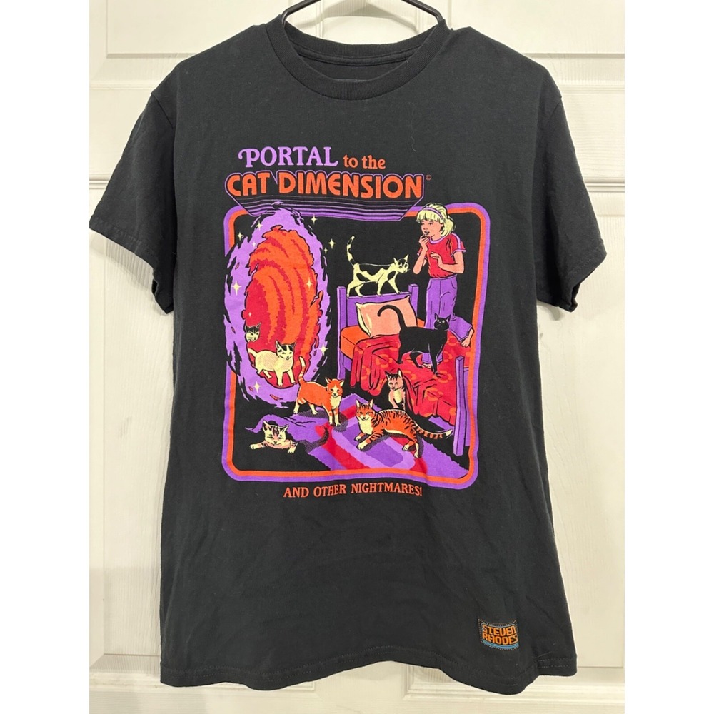 Steven Rhodes Size M Black‎ Portal to the Cat Dimension Spooky Graphic T-Shirt